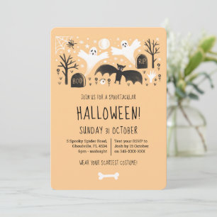Invitation Illustration de Halloween Cute Ghosts Orange Black