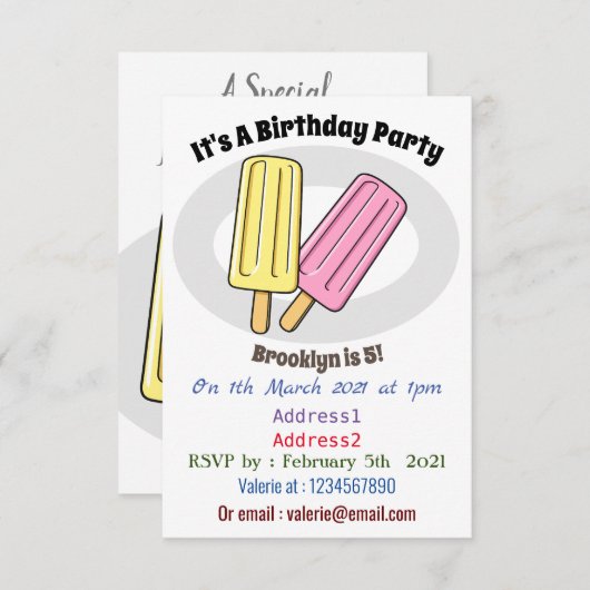 Invitation Illustration de Ice pop (Devant / Derrière)