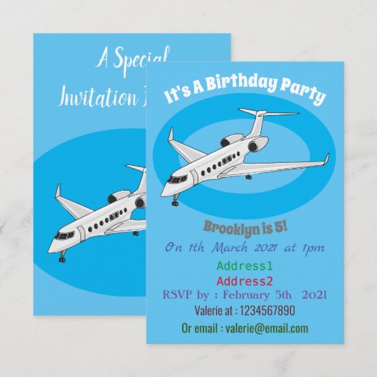 Invitation Illustration de jet privé (Devant / Derrière)
