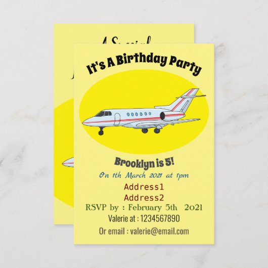 Invitation Illustration de jet privé (Devant / Derrière)