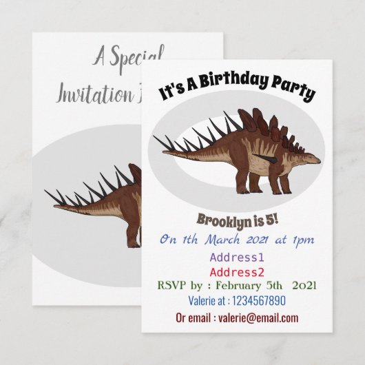 Invitation Illustration de Kentrosaurus (Devant / Derrière)