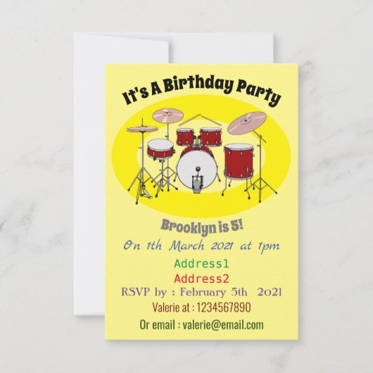 Invitation Illustration de kit de batterie (Devant)