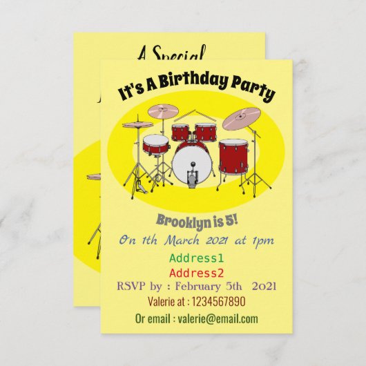 Invitation Illustration de kit de batterie (Devant / Derrière)