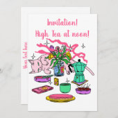 Invitation Illustration de Kitty Cat's Tea à midi (Devant / Derrière)