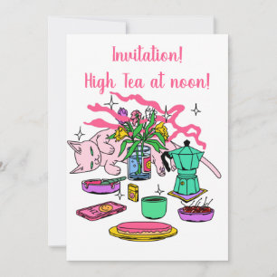 Invitation Illustration de Kitty Cat's Tea à midi