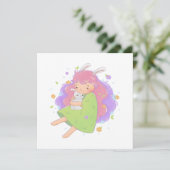 Invitation Illustration de la fille de lapin de printemps (Debout devant)