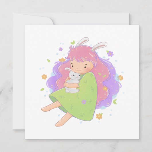 Invitation Illustration de la fille de lapin de printemps (Devant)