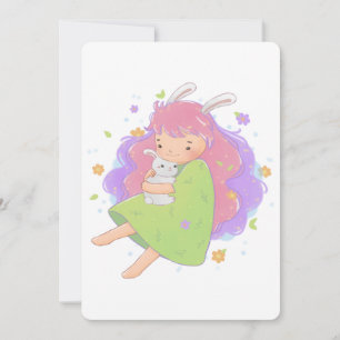 Invitation Illustration de la fille de lapin de printemps