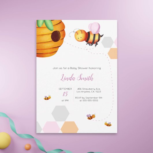 Invitation Illustration de la fille rose Baby shower