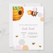 Invitation Illustration de la fille rose Baby shower (Devant)