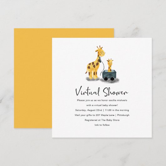 Invitation Illustration de la Giraffe mignonne Baby shower vi (Devant / Derrière)