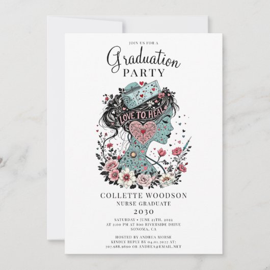 Invitation Illustration de la graduation florale des infirmiè (Devant)