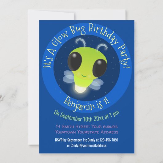 Invitation Illustration de la luciole mignon (Devant)