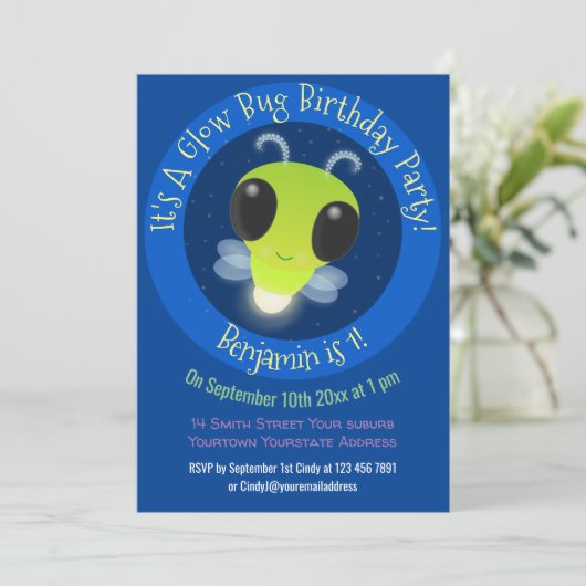 Invitation Illustration de la luciole mignon (Debout devant)