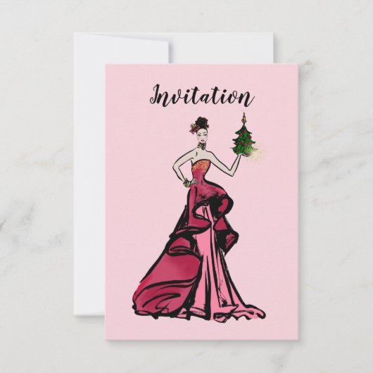 Invitation Illustration de la mode de Noël avec arbre (Devant)