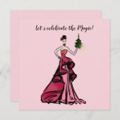 Invitation Illustration de la mode de Noël avec arbre (Devant / Derrière)