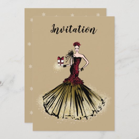 Invitation Illustration de la mode de Noël avec colis (Devant / Derrière)