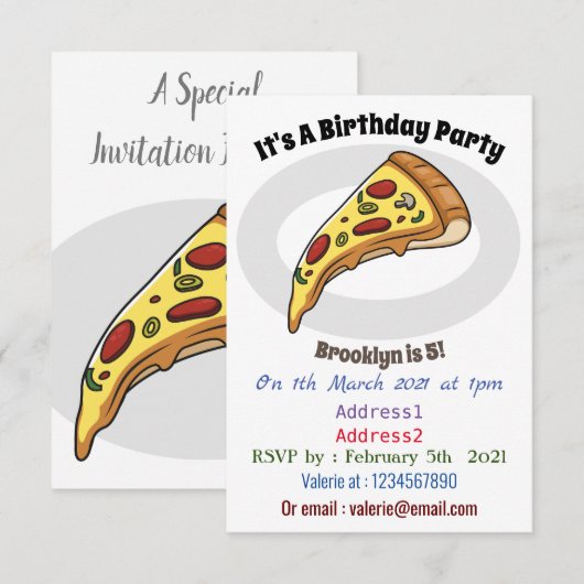 Invitation Illustration de la pizza (Devant / Derrière)
