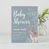Invitation Illustration de lapin Baby shower botanique (Debout devant)
