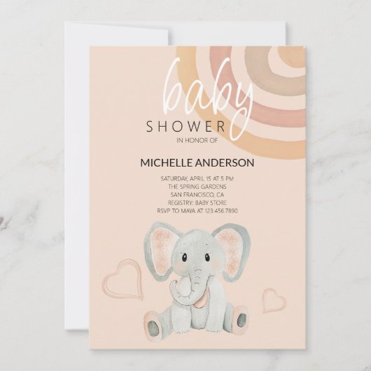 Invitation Illustration de l'aquarelle de l'éléphant à blanc  (Devant)