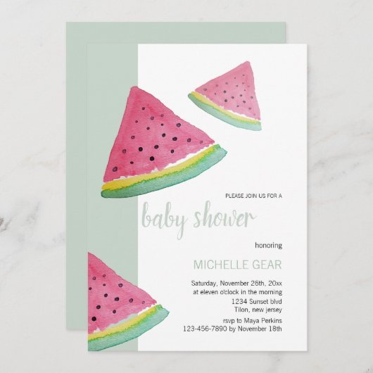 Invitation Illustration de l'aquarelle de pastèque (Devant / Derrière)