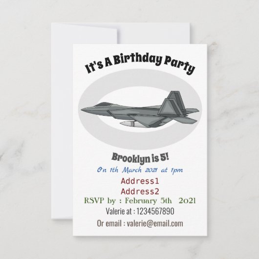 Invitation Illustration de l'avion de chasse (Devant)