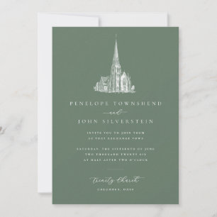 Invitation Illustration de l'église vintage Sage Mariage vert