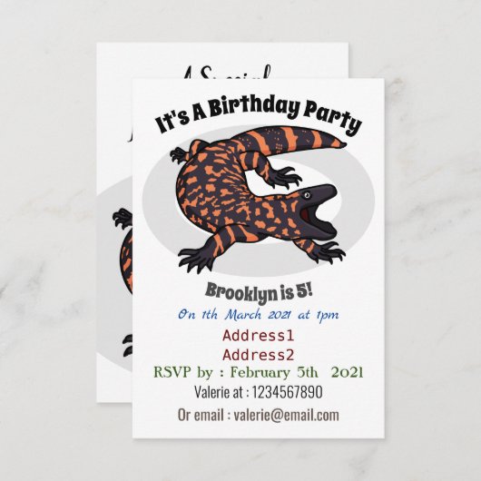 Invitation Illustration de lézard géant affamé (Devant / Derrière)