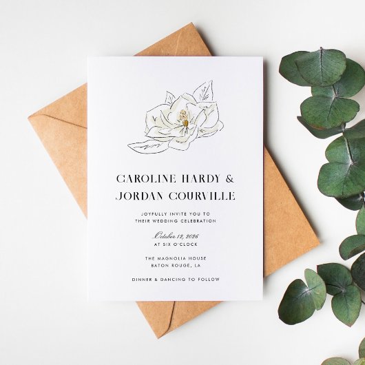 Invitation Illustration de Magnolia blanc Mariage minimal mod
