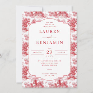 Invitation Illustration de maison vintage rouge romantique