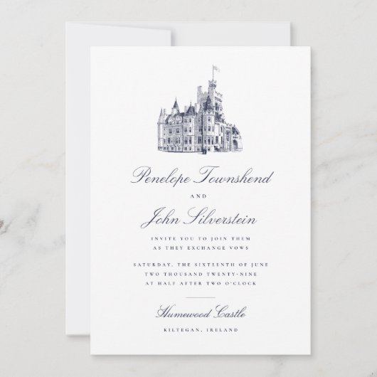 Invitation Illustration de mariage avec écriture élégante de (Devant)
