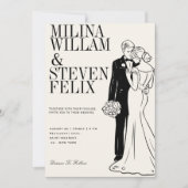 Invitation Illustration de mariage classique de mariés (Devant)