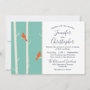 Invitation Illustration de mariage d'oiseaux orange sur un bo