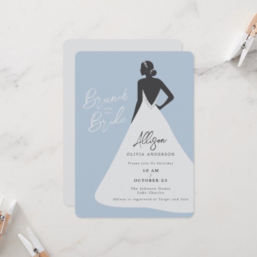 Invitation Illustration de mariée en robe dos nu Brunch de ma (Devant/Arrière en situation)