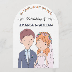 Invitation Illustration de mariés simple et dessin animé pour