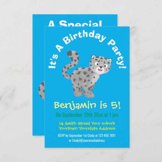 Invitation Illustration de mignon léopard des neiges (Devant / Derrière)
