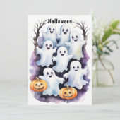 Invitation Illustration de mignons fantômes avec Halloween Ci (Debout devant)