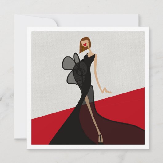 Invitation Illustration de mode de dame sur tapis rouge (Devant)