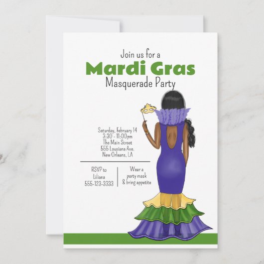 Invitation Illustration de mode Mardi Gras - Fête (Devant)