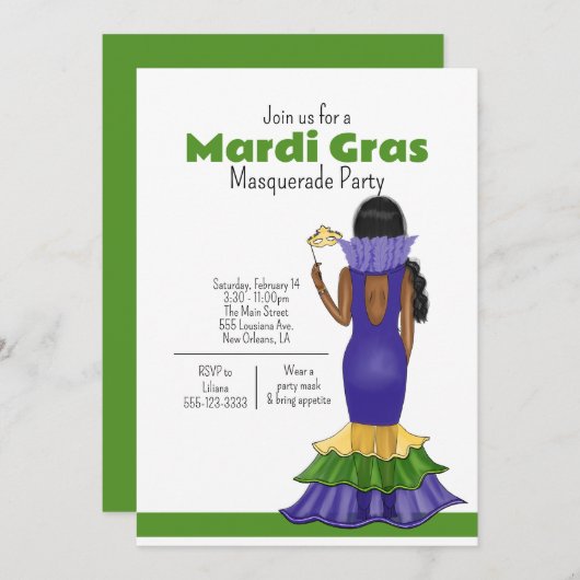 Invitation Illustration de mode Mardi Gras - Fête (Devant / Derrière)