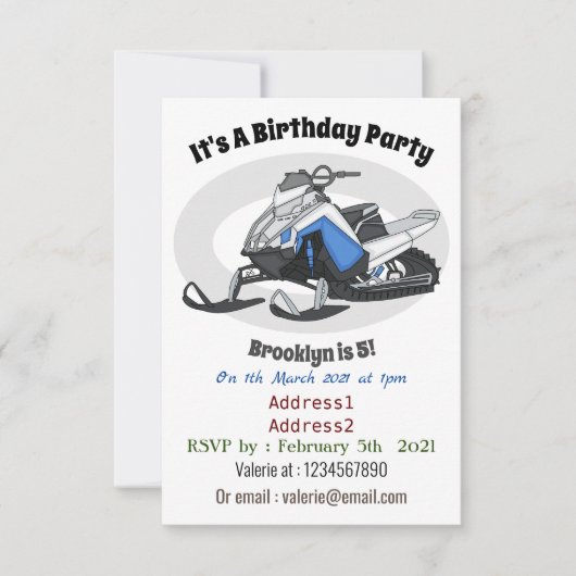 Invitation Illustration de motoneige (Devant)