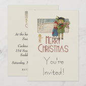Invitation Illustration de Noël Antique Enfants 1920 (Devant / Derrière)