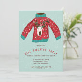 Invitation Illustration de Noël d'un chandail de rennes amusa (Debout devant)