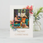 Invitation Illustration de Noël Green Red Floral (Debout devant)