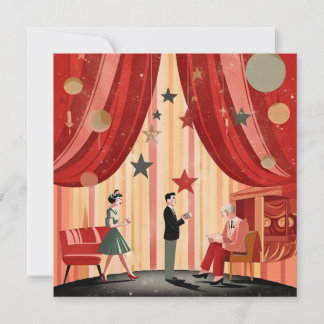 Invitation Illustration de Noël rétro avec des gens