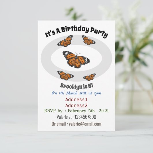 Invitation Illustration de papillon monarque (Debout devant)