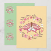 Invitation Illustration de papillon rose boho et de couronne (Devant / Derrière)