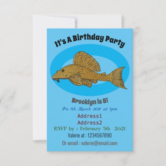 Invitation Illustration de poisson Pleco (Devant)