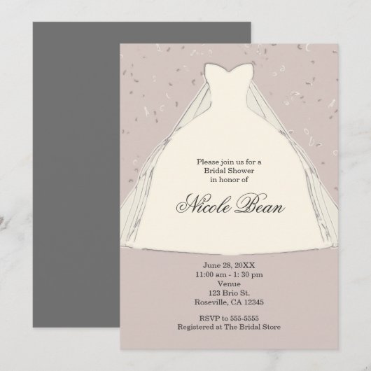 Invitation Illustration de robe de mariage chic moderne (Devant / Derrière)