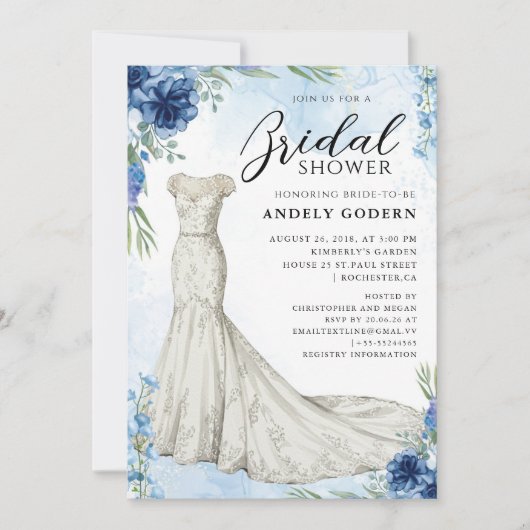 Invitation Illustration de robe élégante avec douche de marié (Devant)